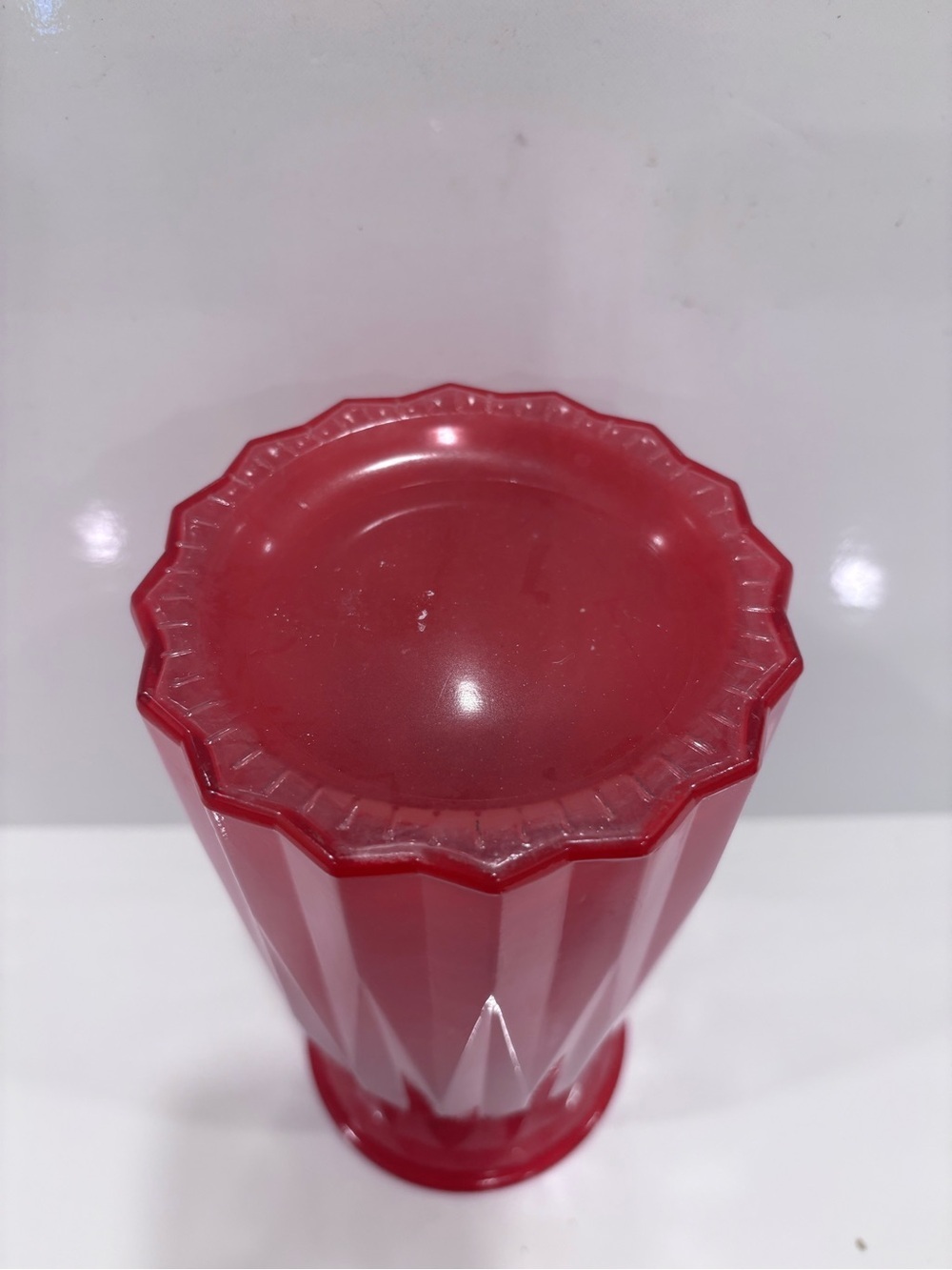 Red Vintage Art Deco Glass Vase 7 3/4” - Picture 3 of 7